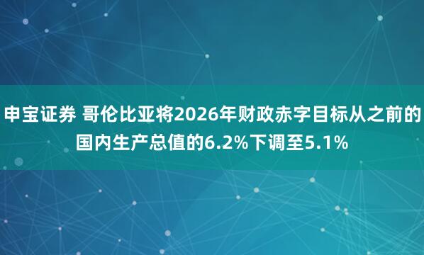 申宝证券 哥伦比亚将2026年财政赤字目标从之前的国内生产总值的6.2%下调至5.1%